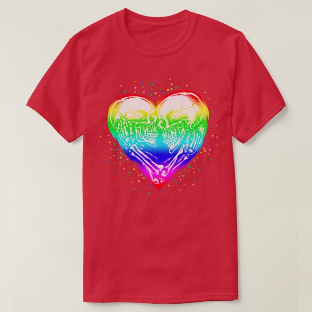 LGBT Skeleton Skull Rainbow Pride Heart T-Shirt (Design Front)