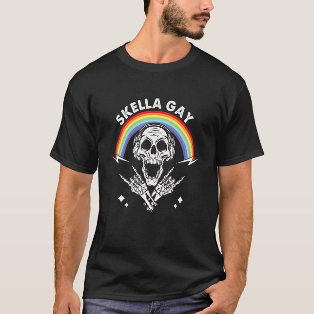 Lgbt Skella Gay Skeleton  Skull Lesbian Pride Rain T-Shirt (Front)
