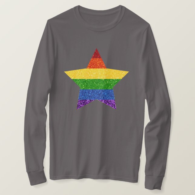 LGBT Star Pride Flag Glitter T-Shirt (Design Front)