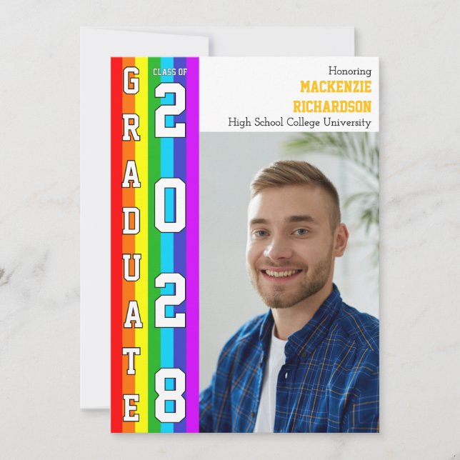 LGBT Student rainbow Pride Graduation Photo  Invitation (Front)