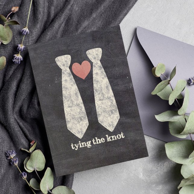 LGBT Tying the Knot Faux Chalkboard Gay Wedding Invitation (Creator Uploaded)