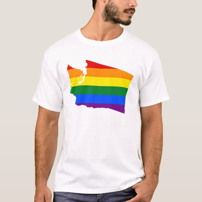 LGBT Washington, US state flag map T-Shirt (Front)