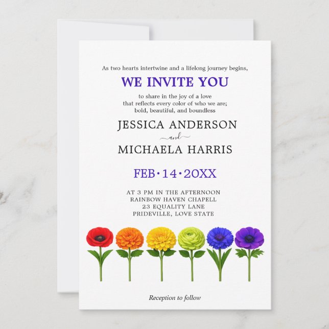 🌈 LGBT Wedding Invitation Flourish Together (Front)