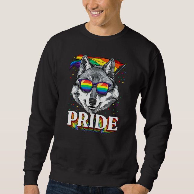 Lgbt Wolff Gay Pride Lgbtq Raiinbow Flag Sunglasse Sweatshirt (Front)