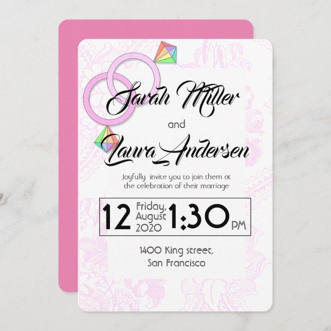 LGBT Women Wedding Invitation (pink) (Front/Back)
