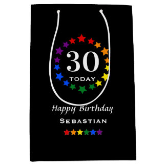 LGBTQ 30 Today or Any Age Birthday Rainbow Stars Medium Gift Bag