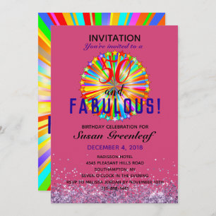 LGBTQ Any Age Fabulous Rainbow Birthday Magenta Invitation