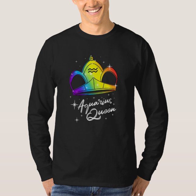 Lgbtq Aquarius Queen Zodiac With Rainbow Gay Pride T-Shirt (Front)