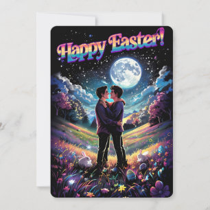 LGBTQ+ Art Gay Couple Under Moonlight Easter Card