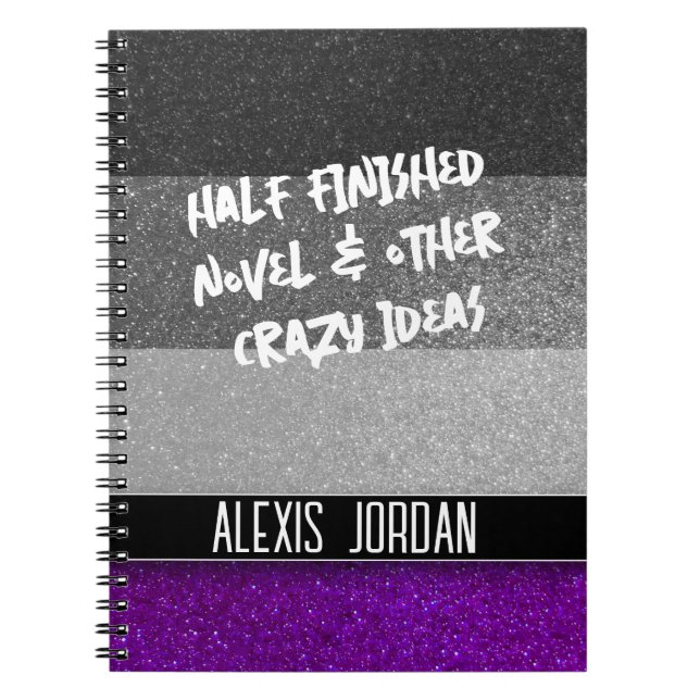 LGBTQ Asexual Glitter Black and White Graffiti Notebook (Front)