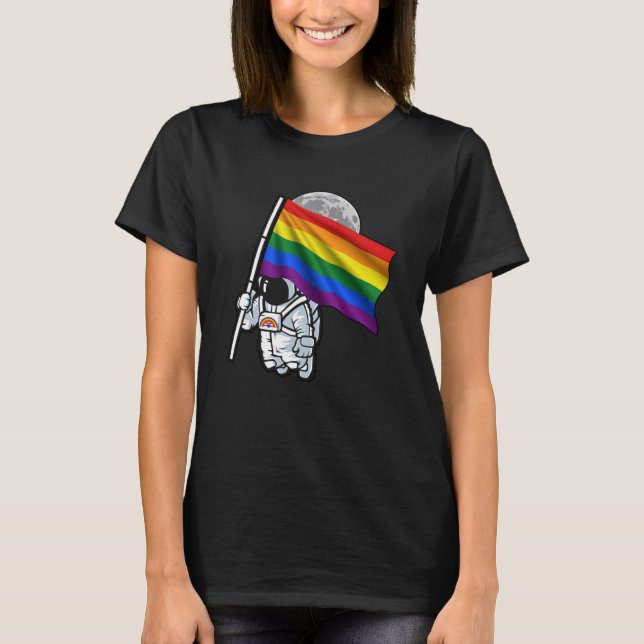 LGBTQ Astronaut Gay LGBT is a Rainbow Pride Flag S T-Shirt (Front)