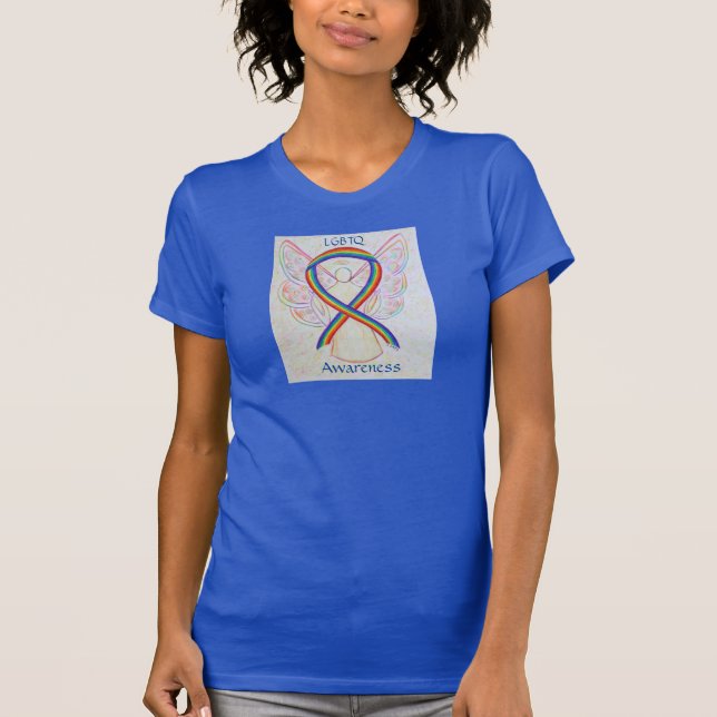 LGBTQ Awareness Rainbow Ribbon Angel Custom Shirt (Front)