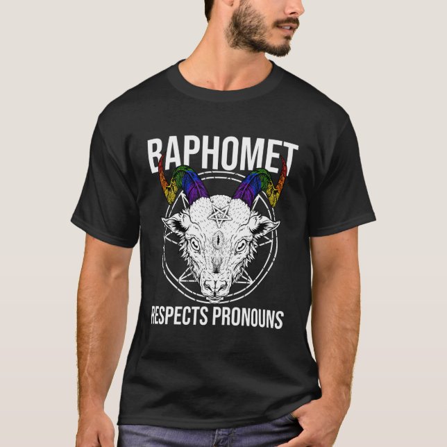 Lgbtq Baphomet Satan Devil Respect Pronouns T-Shirt (Front)