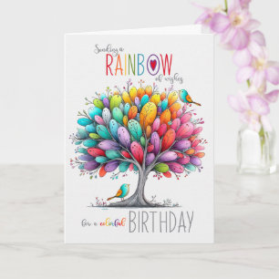 LGBTQ Birthday Gay Rainbow Flag Colored Tree Card