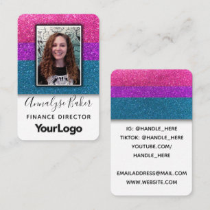 LGBTQ Bisexual Glitter Professional Logo Photo Business Card