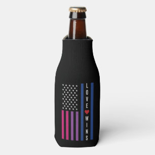 LGBTQ Bisexual Pride Love Wins USA American Flag Bottle Cooler