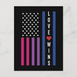 LGBTQ Bisexual Pride Love Wins USA American Flag Postcard