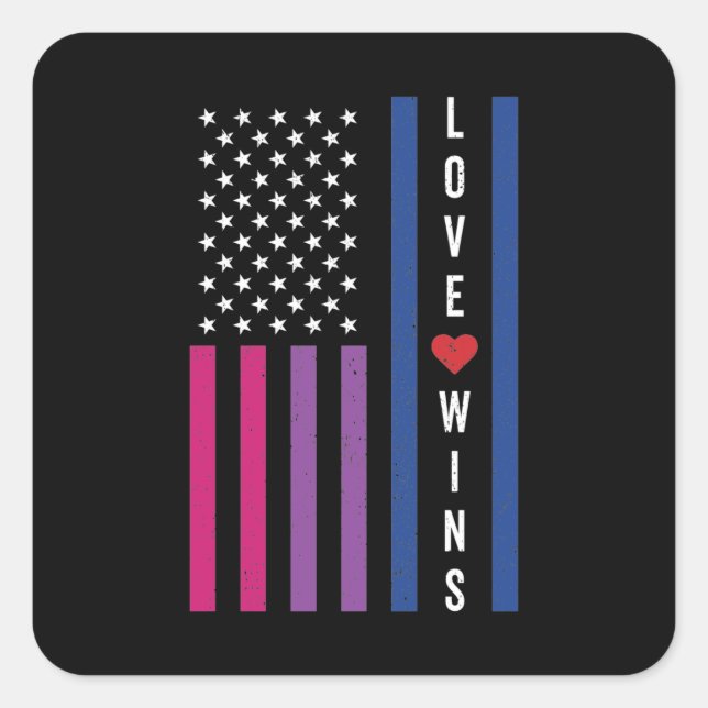 LGBTQ Bisexual Pride Love Wins USA American Flag Square Sticker (Front)