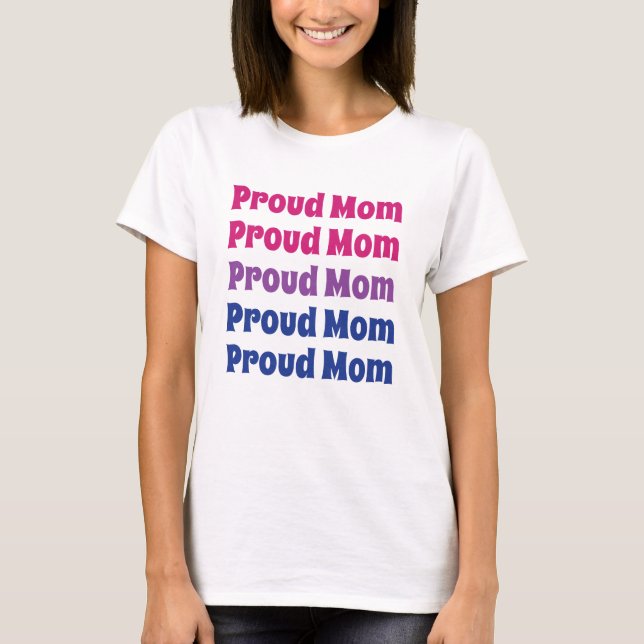 LGBTQ Bisexual Pride Proud Mum Repeating Text T-Shirt (Front)