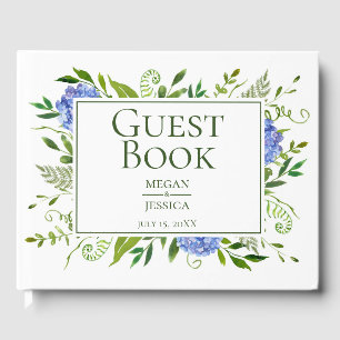 LGBTQ Blue Hydrangeas Floral Wedding Guest Book