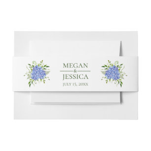 LGBTQ Blue Hydrangeas Floral Wedding Invitation Belly Band