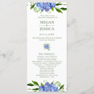 LGBTQ Blue Hydrangeas Floral Wedding Program Programme