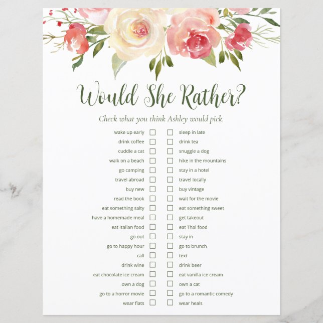 LGBTQ Blush Floral Bridal Shower Games (Front)