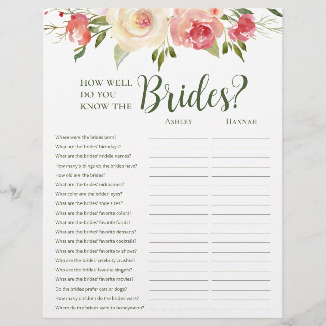 LGBTQ Blush Floral Bridal Shower Games Flyer (Front)