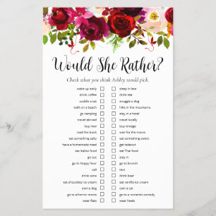 LGBTQ Burgundy Floral Bridal Shower Games Flyer