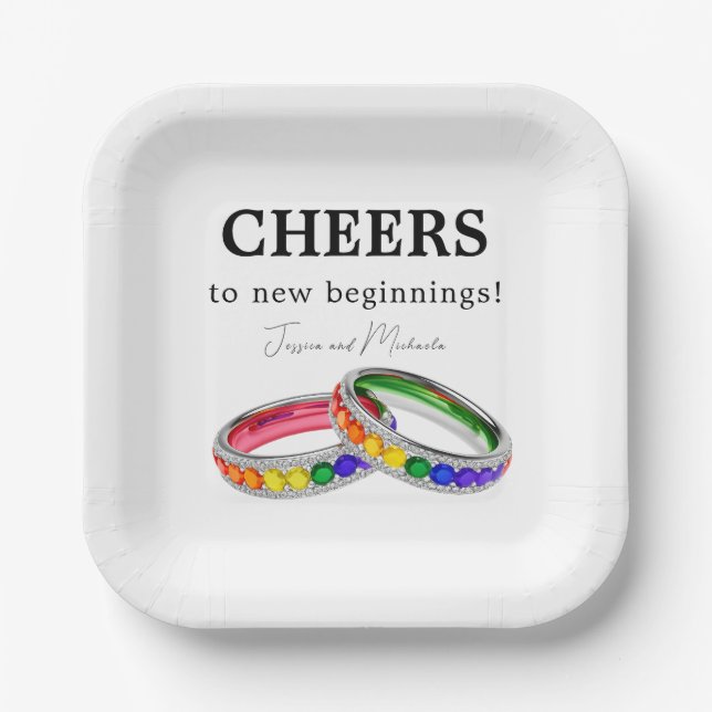 🌈LGBTQ+ CHEERS!  Intertwined in Pride Paper Plate (Front)