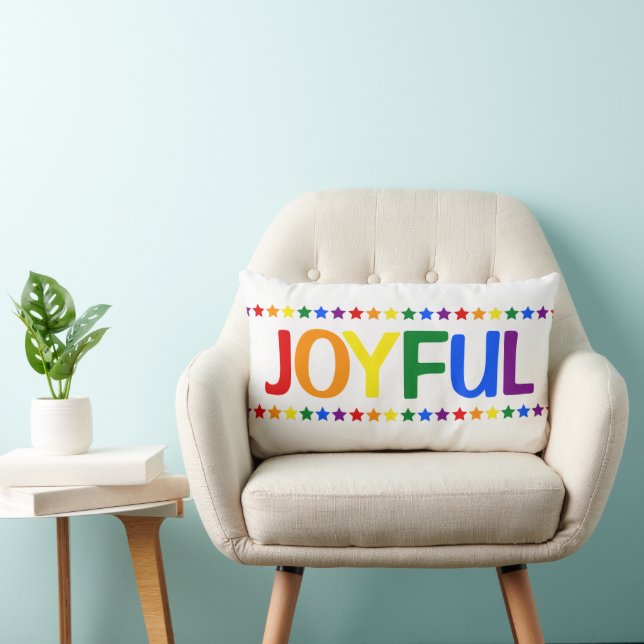 LGBTQ Christmas Decor | Rainbow Pride Flag Joyful Lumbar Cushion (Chair)