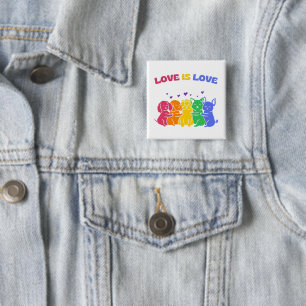 LGBTQ Colourful Love is Love Cats and Dogs 15 Cm Square Badge