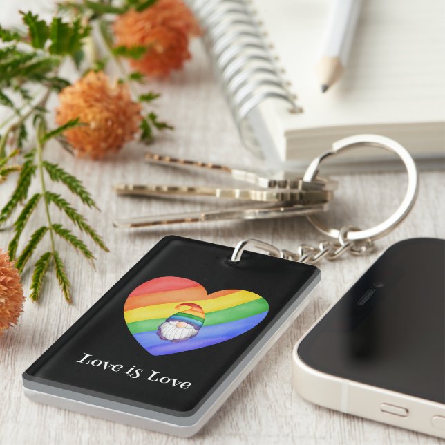 LGBTQ Colourful Rainbow Heart Love is Love Key Ring (Front Right)