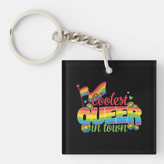LGBTQ - Coolest Queer In Town Key Ring (Front)