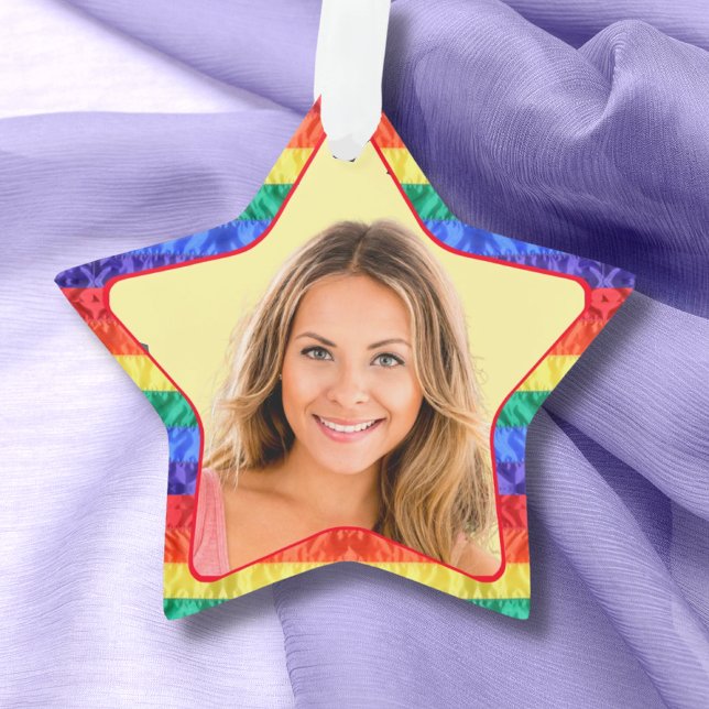 LGBTQ custom photo gay rainbow flag frame star Ornament (Creator Uploaded)
