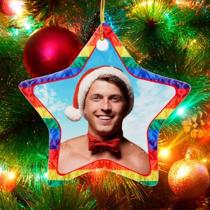 LGBTQ Custom Photo Gay Rainbow Flag Star Shape Ceramic Tree Decoration