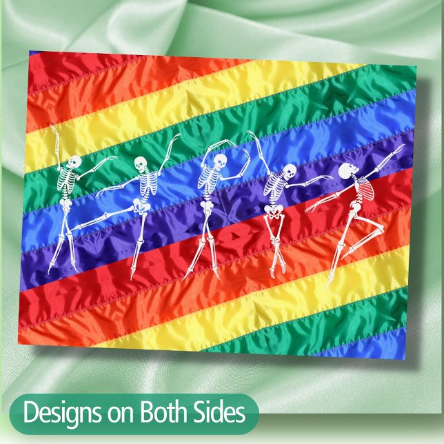 LGBTQ Dancing Skeleton Rainbow Flag Queer Party Postcard (Creator Uploaded)