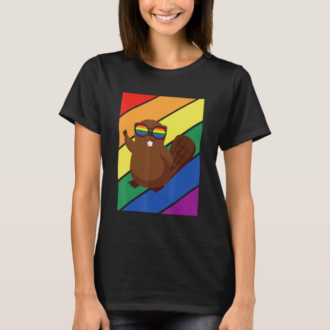 LGBTQ Flag Gay Pride Month Rainbow Beaver With LGB T-Shirt (Front)