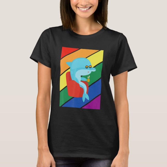 LGBTQ Flag Gay Pride Month Rainbow Dolphin LGBT Gl T-Shirt (Front)