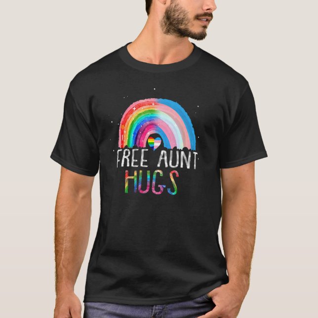 Lgbtq Free Aunt Hugs Gay Pride Lgbt Ally Rainbow W T-Shirt (Front)