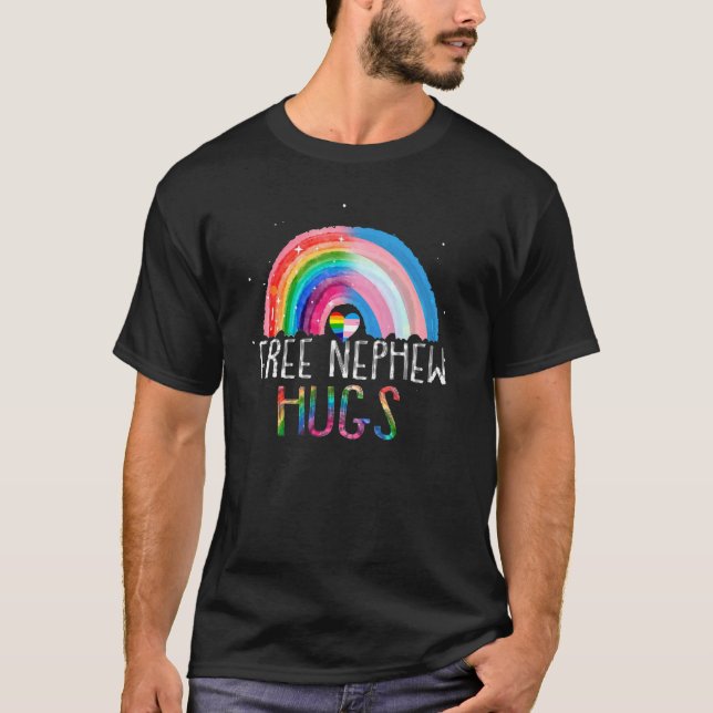 Lgbtq Free Nephew Hugs Gay Pride Lgbt Ally Rainbow T-Shirt (Front)