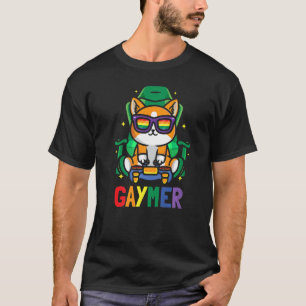 LGBTQ Gaming Lesbian Gamer Gaymer Cat Rainbow Sung T-Shirt