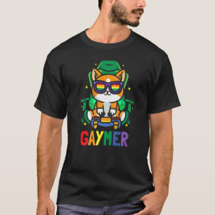LGBTQ Gaming Lesbian Gamer Gaymer Cat Rainbow Sung T-Shirt