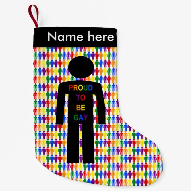 LGBTQ Gay Man Silhouette and Rainbow Men Custom Small Christmas Stocking (Front)
