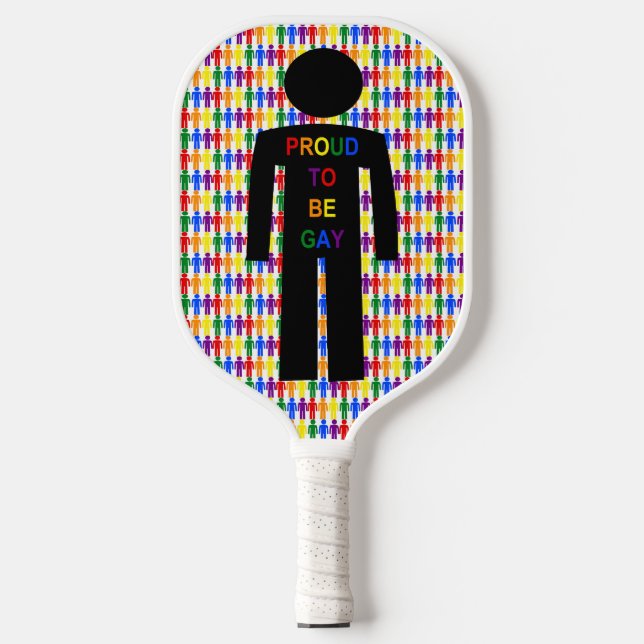 LGBTQ Gay Man Silhouette and Rainbow Men Pickleball Paddle (Front)