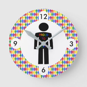 LGBTQ Gay Man Silhouette and Rainbow Men Round Clock