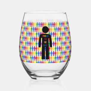 LGBTQ Gay Man Silhouette and Rainbow Men Stemless Wine Glass