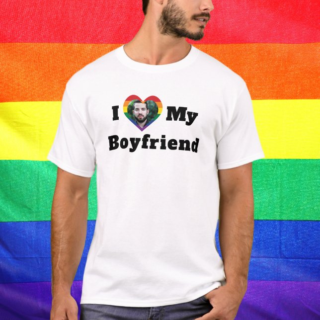 LGBTQ Gay Pride Custom Photo I Love My Boyfriend T-Shirt (Creator Uploaded)