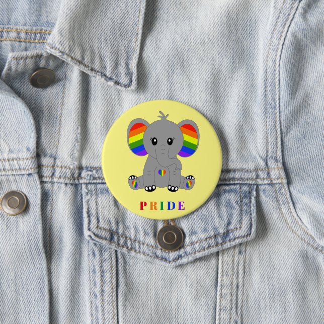 LGBTQ gay pride - cute elephant with rainbow flag 7.5 Cm Round Badge (In Situ)