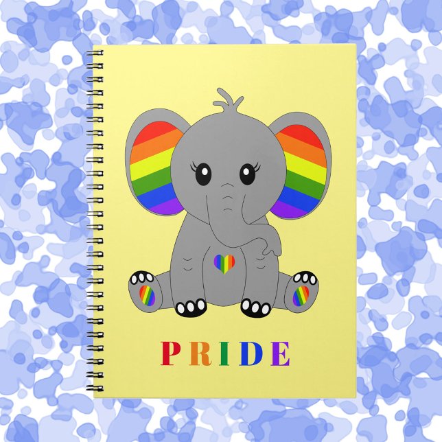 LGBTQ gay pride - cute elephant with rainbow flag Notebook (Creator Uploaded)
